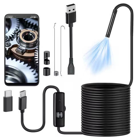 2MP Waterproof Endoscope 8mm Borescope Adjustable LED Type-C USB Plumbing Borescope Automotive Inspe