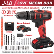 JLD 36VF mesin bor cas 2baterai-35NM Mesin bor baterai cordless -bor impact bater original besi -bor cas murah Bolak balik-bor baterai cas komplit with mata/2baterai/koper/charger - bor listrik bor baterai- impact bor baterai bor cas murah jld impact bor