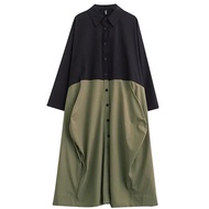 XITAO Patchwork Contrast Color Turn-down Collar A-line Dress Casual Solid Color Slimming Simplicity