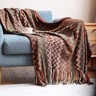 Throw Blanket Bohemian Knitted With Tassel 50x60 Inch (Blue)