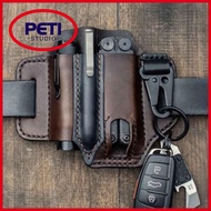 PETI STUDIO เหมาะสำหรับเข็มขัดมาตรฐาน หนังคุณภาพสูง ปลอกไฟฉาย EDC Pocket Organizer Leatherman Sheath พร้อมที่ใส่ปากกา ปลอกหนัง Multitool