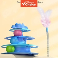 Interactive Cat Roller Track Toy 4 Layer Turntable with Spring Feather Teaser Wand Fun Exercise Play