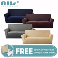 Plain Sofa Cover 1/2/3/4 Seater Universal Slipcover I L-Shape Sofacover Stretch Seat Cover Solid Color with Free Pillowcase