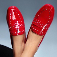 Women's Red Rivet Flat Shoes, Motorcycle Style, Y2K Fashion, Cool Girl Outfit