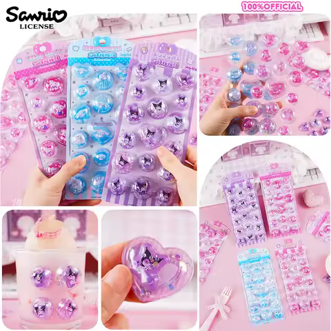 Genuine Sanrio 3D Shake Sticker Hello Kitty Cinnamoroll Kuromi Melody Flow-sand Hand Acount Decals R