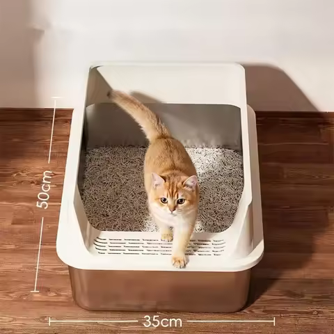 Stainless Steel Cat Litter Box Semi Enclosed Extra Large High Rim Splash Proof Cat Toilet For Large 