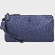 COACH 烙印LOGO皮革雙拉鍊大手拿包 (現貨+預購)藍色