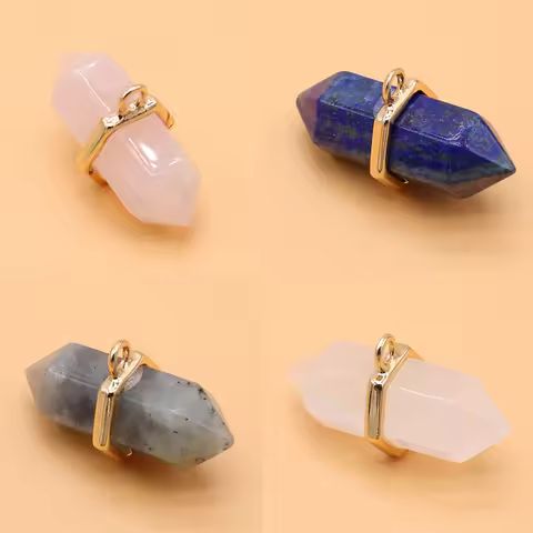 Natural Stone Crystal Quartz Hexagon Prism Pendulum Necklace Pendants Reiki Charms Fashion Jewelry A