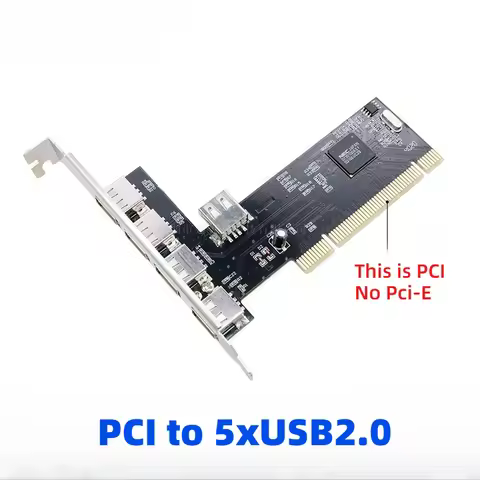 PCI to 5 Port USB 2.0 Expansion Card 4 External 1 Internal NEC Chip Driver-Free Adapter for Desktop 