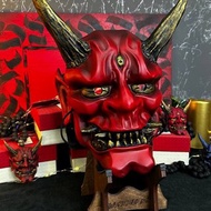 日本紅色鬼面具 可穿戴惡魔面具牆面鬼面具妖怪面具