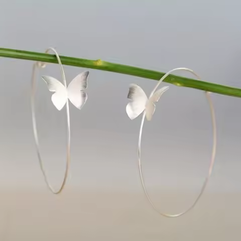 Bohemian Style Silvery Butterfly Earrings, Dynamic Design Women's Hoop Earrings, Perfect Jewelry Gif