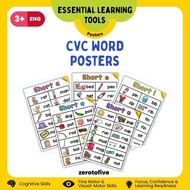 Poster English CVC Alphabet ABC 123 A4 Size Belajar English Kanak Kanak aeiou Preschool