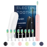 7AM2M Sonic Electric Toothbrush for Adults and Kids, with 6 Brush Heads, 5 Modes with 2 Minutes Buil