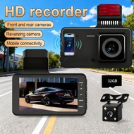 4K 32GB Monitor 4 Inch Recording Parking Dash Cam Night Vision Wide Angle Loop Front Rear
