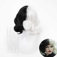 Xiaoyou New Product European American Ladies cos Wig Black White Witch Cruella Cruella Short Curly H