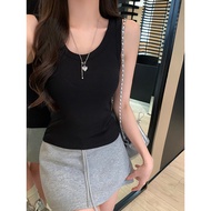 Áo Vest Không Tay Ngắn Màu Trắng Cho Nữ Mùa Hè 2025 Áo Ba Lỗ Cotton Co Giãn Ôm Vừa Vặn Phong Cách Cô