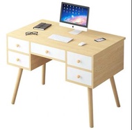 （訂貨價$460up）北歐創意撞色(3格/5格櫃桶)書枱 實木腳 寬80cm-120cm電腦桌 電腦枱 工作枱 Desk