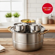 316L Stainless Steel Steamer Bowl with Lid, Food Steamer Pot, Versatile Cooking Bowl