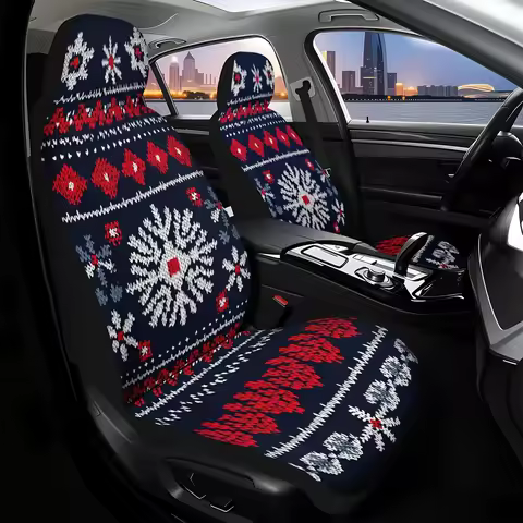 2pcs Nordic Style Car Seat Covers Scandinavian Winter Snowflake Cable Pattern Machine-Washable Soft 
