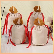 Christmas Reindeer Drawstring Gift Bag, Reusable Velvet Santa Claus Candy Gift Bag, Party Gift Decoration