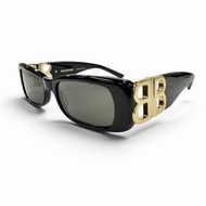 良品◇BALENCIAGA バレンシアガ BB0096S Dynasty Rectangle BBロゴ サングラス ブラック ゴールド 51□18 130 イタリア製 メンズ レディース 箱付き

แ