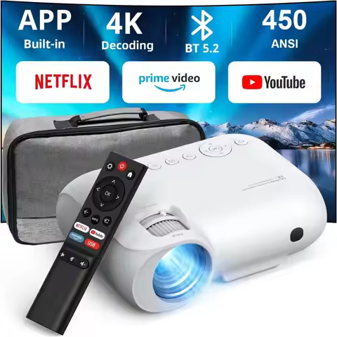 Smart WiFi Bluetooth Projector, 1080P HD Portable Outdoor Movie, 4K Support Dolby Audio for Home The