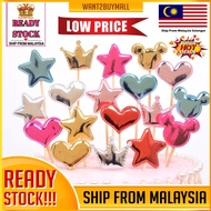 🇲🇾 5pcs/Set Love Heart Mickey Crown Star PU Cake Topper Flag Insert Cup Cake Decoration Birthday Par