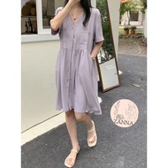 < ZANNA Korean Style Clothing > 60361 Customized Contrast Color V-Neck Drape Dress Elastic Maternity