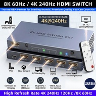 8K HDMI 2.1 Switch 5 In 1 Out | 4K 240Hz 120Hz High Refresh Rate HDMI Splitter 48Gbps with IR Remote