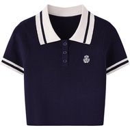 Áo Thun Nữ Cổ Polo Tay Ngắn Đan Kim Loại Thêu Cờ JZZDEMM Áo Thun Cổ Polo Tay Ngắn Mùa Hè Cho Nữ