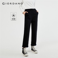 GIORDANO Women Pants Drawstring Elastic Waist Fleece-Lined Soft Warm Pants Solid Color Simple Fashio