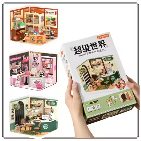 New Original Rolife Super World Bear Cafe DIY Beauty Store Kawaii Pet Store Assembled Toys DIY Cabin