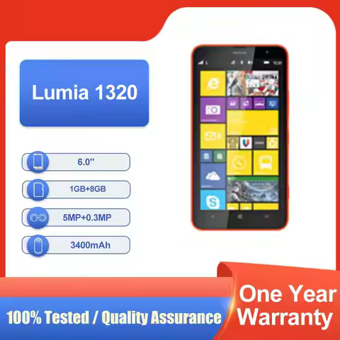 Original Unlocked Lumia 1320 8GB ROM 1GB RAM 6.0" 3400mAh LCD Fast Shipping 4G Mobile Phone in Good 
