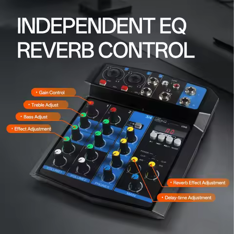 4 Channel Audio Mixer Professional Portable Mixer Sound Table Karaoke mixing Computer Input 48v Powe