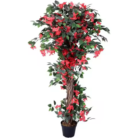 5 Feet Blooming Artificial Bougainvillea Tree with Flowers&Real Wood Trunks,with Nursery Pots,Feel R