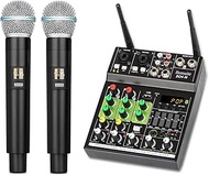 Bomaite BO4-M Portable Karaoke Microphone Mixer System Set, 4 Channel Mixer With Dual Wireless Mic, MP3 Bluetooth USB Interface in singing for Smart TV, PC, KTV, Home Theater, Amplifier, Speaker