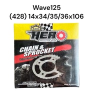 ชุดโซ่สเตอร์ สำหรับรุ่น Wave125/S/R Wave125i Wave110i Dream110SP Wave100SUbox Dream125 แบรนด์Hero ขน