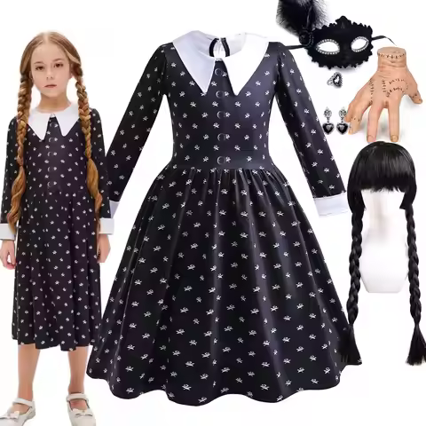 Vinagte Gothic Black Dress Girls Wensday TV Series Role Playing Costume Toddler Halloween Adams Weir