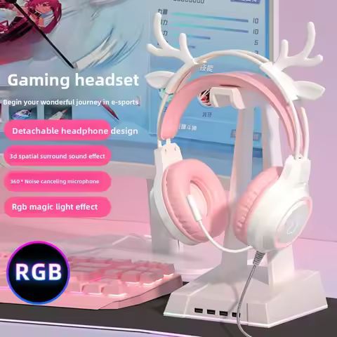 RGB gaming earphones with high-definition flexible microphone 3.5mm gaming earphones detachable cat 