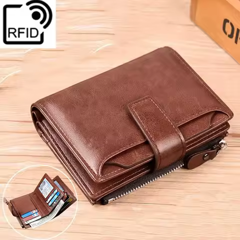Men's Coin Purse Wallet RFID Anti-theft Man Leather Wallet Zipper Business Card Holder Money Bag Wal