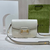 Gucci 1955白色全皮馬鞍包 肩背包斜背包