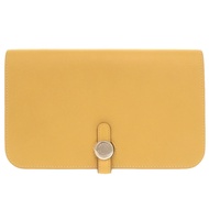 全新愛馬仕 Dogon GM 皮夾，Veau Swift 小牛皮，琥珀黃，銀色五金，X 印記（2016 年生產），黃色，0325 [二手] 愛馬仕