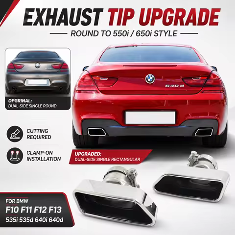 Exhaust Pipe For BMW F10 F11 F12 F13 535i 535d 640i 640d Upgrade 550i 650i Style Round To Square Tai