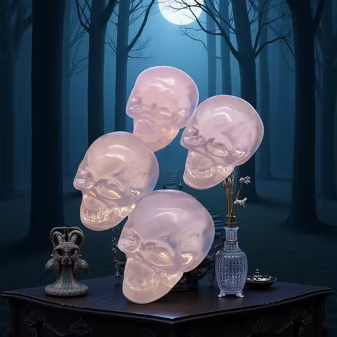 30MM Pink Opalite Mini Skull Head Statue Crystal Quartz Stone Cranium Witchcraft Figurine Hand Carve