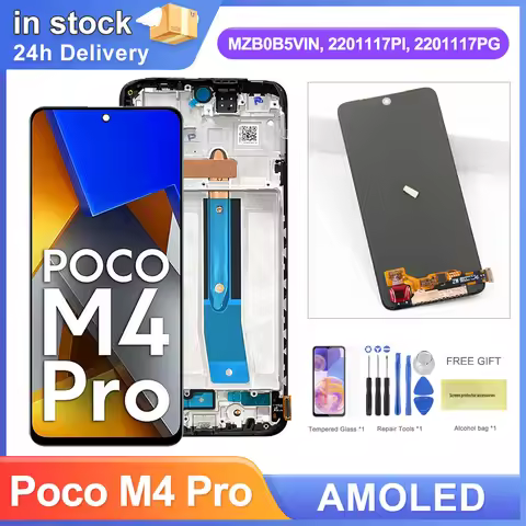 6.43" AMOLED Poco M4 Pro Screen Replacement, for Xiaomi Poco M4 Pro 4G MZB0B5VIN Lcd Display Digital