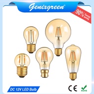 Genixgreen E27 B22 DC12V Low Volts Led Bulbs Globe Gold Tint Glass Warm White 2200K W 2W 4W Decor Solar Battery Light Bulb