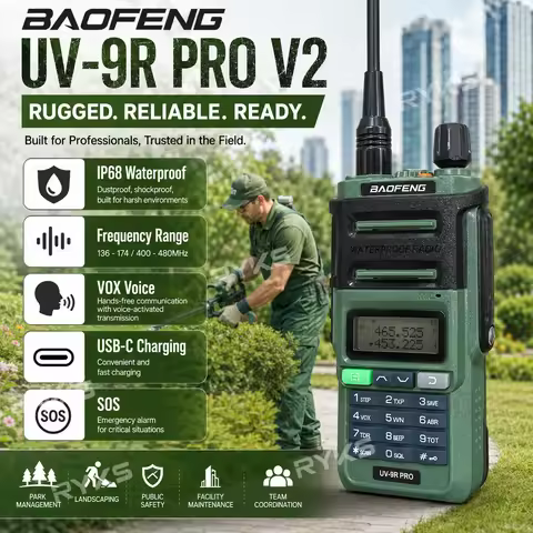 Baofeng Radio 8W Uv-9R Pro V2 Ip68 Waterproof Noaa Long Range Communication Radio For Camping Two-Wa