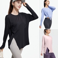 Women's Loose Split Yoga Tops, Long Sleeve Sports T-Shirts, Breathable Gym Running Training T-Shirts