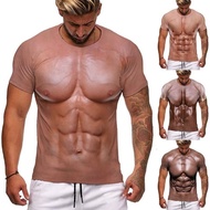 Creative Funny Macho Abs Muscle Print Wonderful T-Shirt Clothes Short-Sleeved Three-Dimensional Patt
