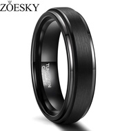 ZOESKY 6mm Black Tungsten Rings Black Brushed Wedding Bands for Men Women Ring Size 4-14